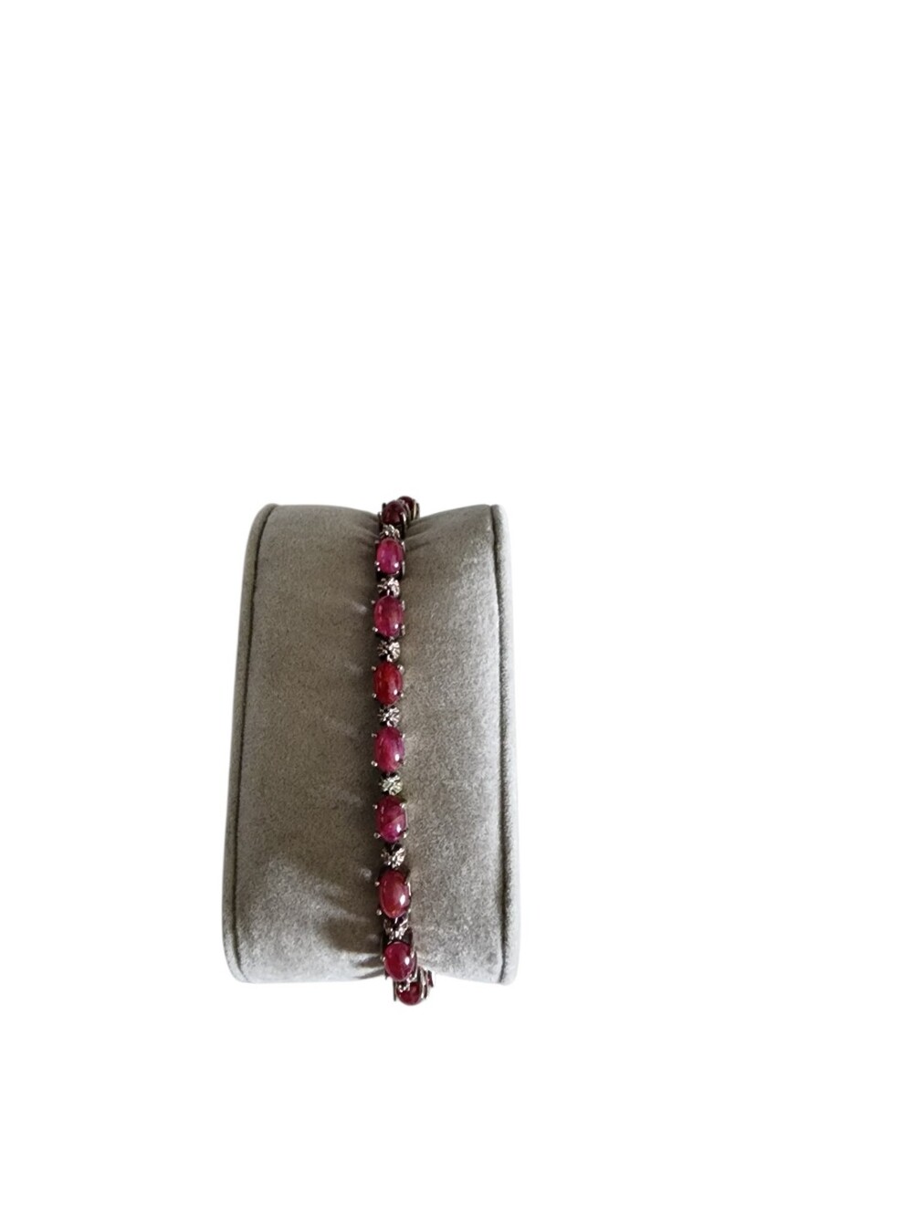 Vintage Ruby Tennis Bracelet 925 Sterling Silver Oval Stones With Diamond Chips